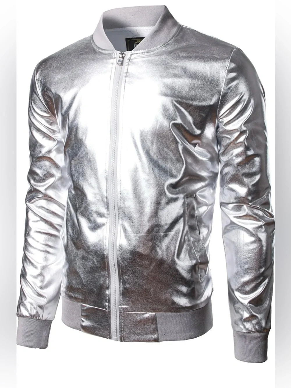JOGAL Men's Metallic Silver Jacket 70's Disco Costume | Large NWT